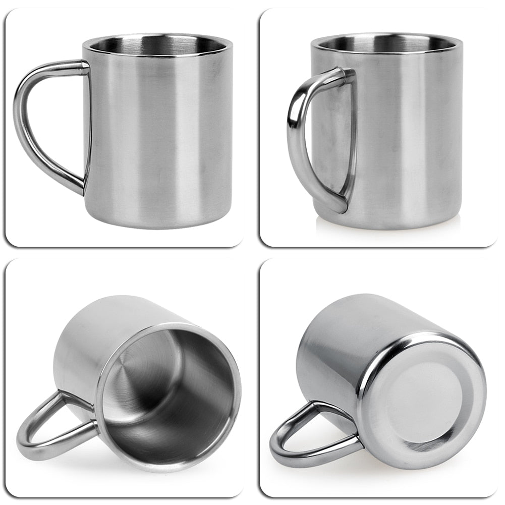 220ML Double Wall Anti Scalding Coffee Mug Insulated Portable Stainless Steel Polishing Beer Tea Juice Drinking Cup Drink Cup