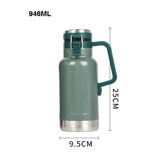 GOALONE 946ML/32OZ Stainless Steel Beer Barrel Portable Double Wall Insulated Beer Growler with Handle Travel Bottle for Camping
