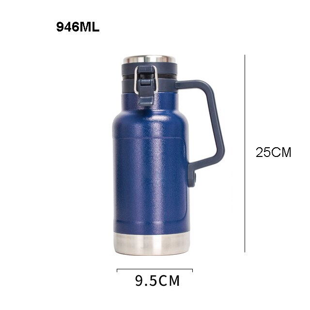 GOALONE 946ML/32OZ Stainless Steel Beer Barrel Portable Double Wall Insulated Beer Growler with Handle Travel Bottle for Camping