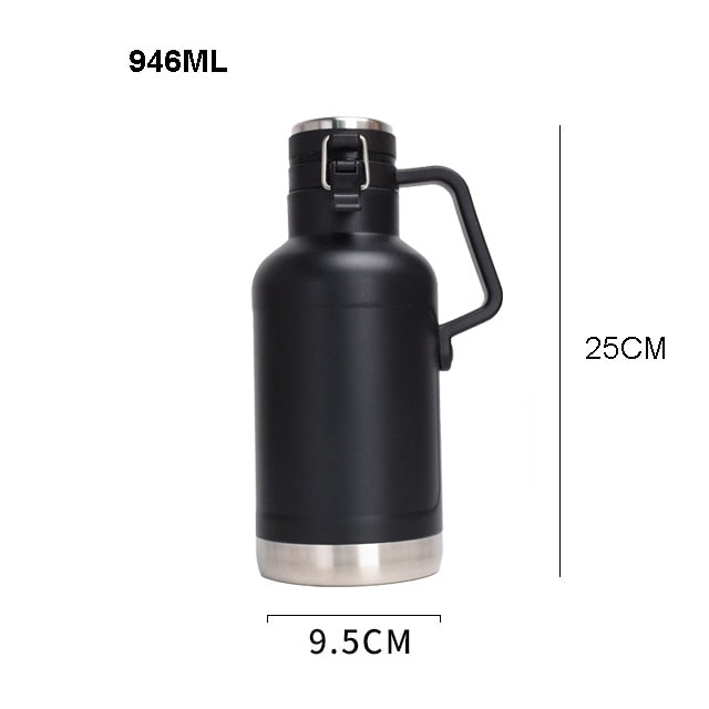 GOALONE 946ML/32OZ Stainless Steel Beer Barrel Portable Double Wall Insulated Beer Growler with Handle Travel Bottle for Camping