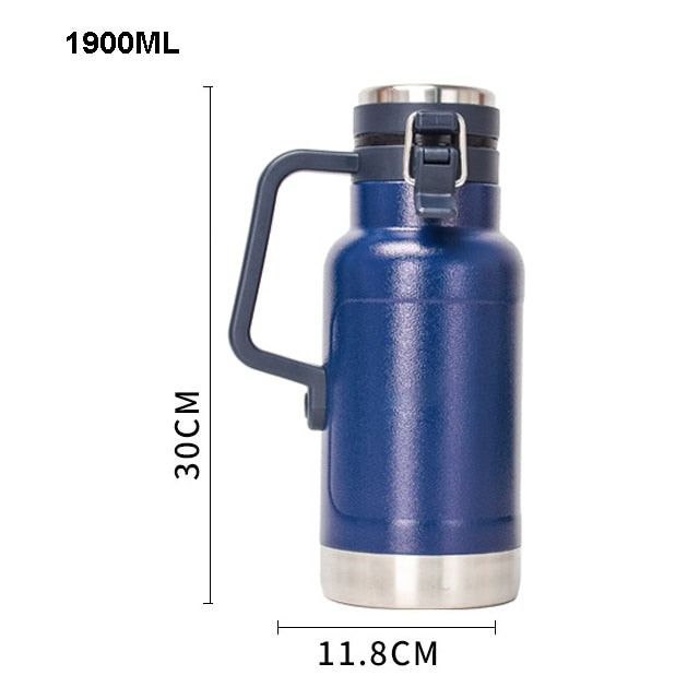 GOALONE 946ML/32OZ Stainless Steel Beer Barrel Portable Double Wall Insulated Beer Growler with Handle Travel Bottle for Camping
