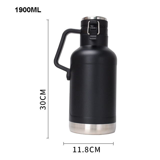 GOALONE 946ML/32OZ Stainless Steel Beer Barrel Portable Double Wall Insulated Beer Growler with Handle Travel Bottle for Camping